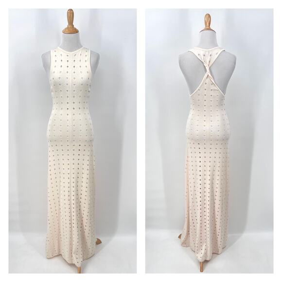 AUTEUR STUDIO Amelia Dress Womens XS Cream Twisted Racerback Open Knit Maxi Tank - Picture 3 of 16